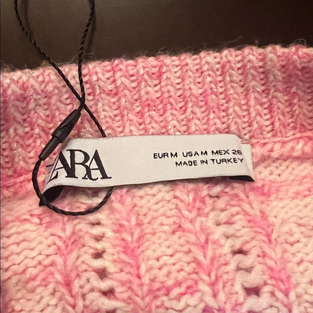 Zara Pink Metallic Short-Sleeve Cable Knit Sweater - Picture 15 of 17